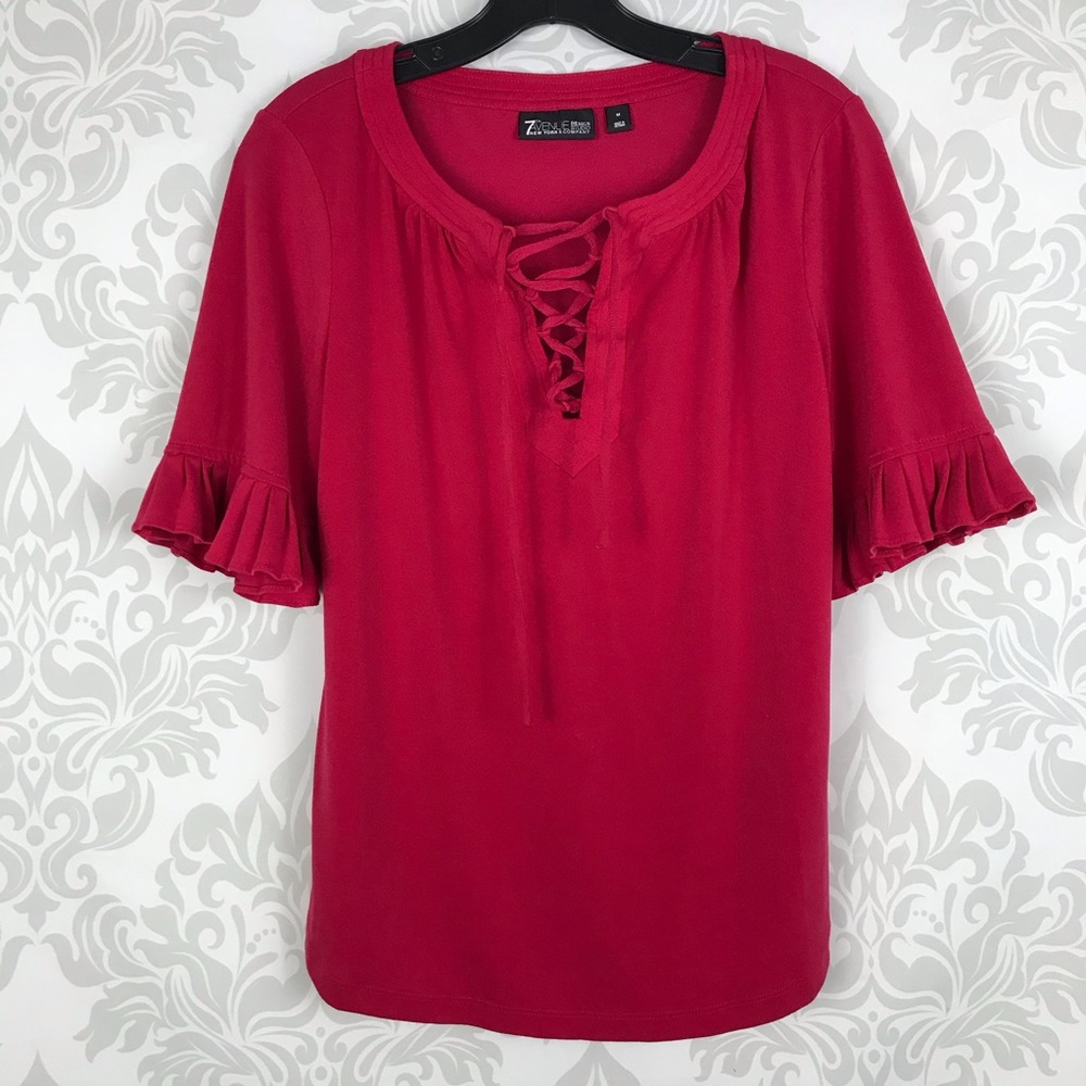 7th Avenue New York & Co Pink Lace up Blouse